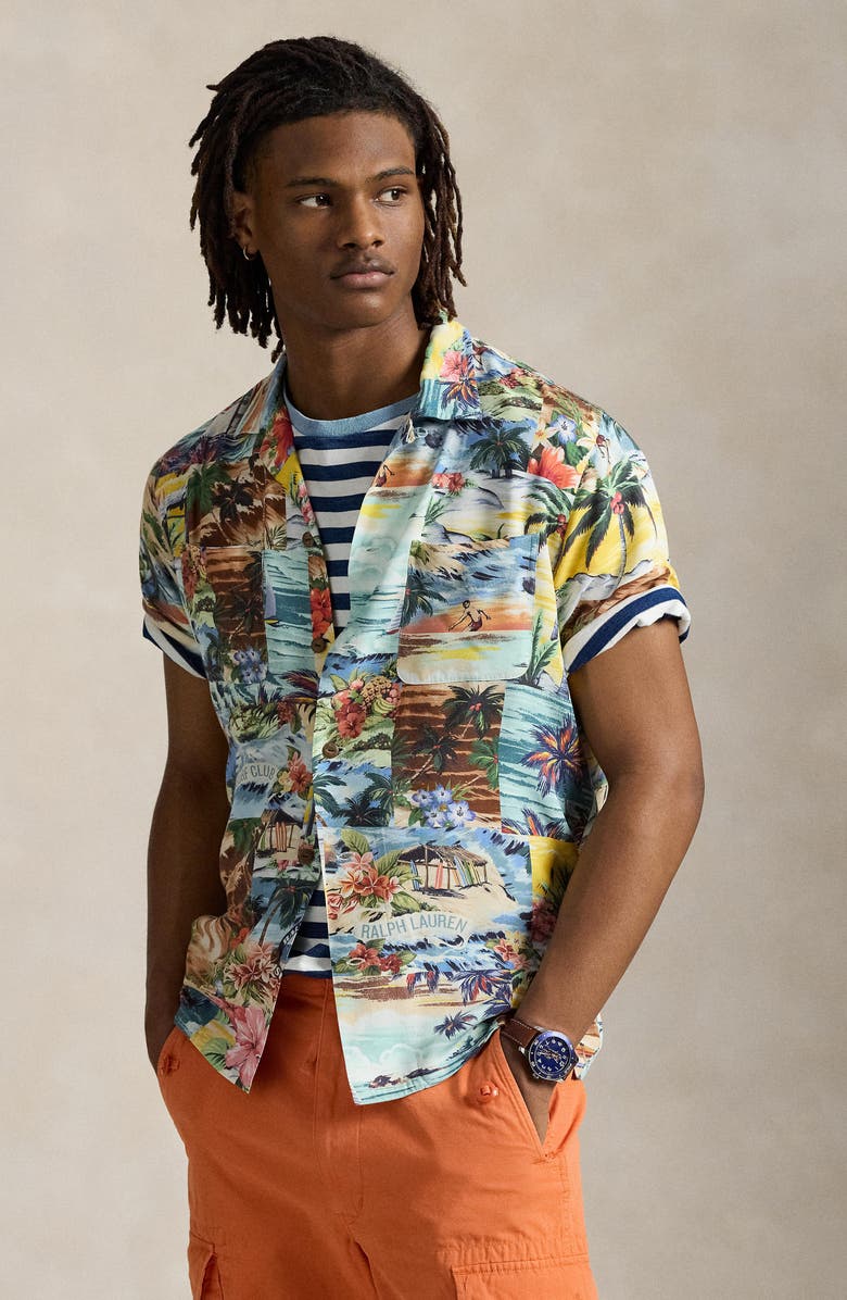 Polo Ralph Lauren Surf Print Classic Fit Camp Shirt, Alternate, color, 6665 Surf Scenic Patchwork