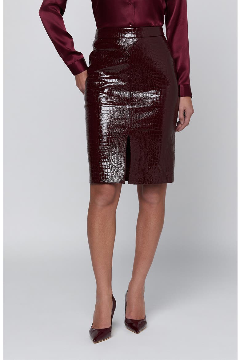 Violetta Croc Embossed Faux Leather Pencil Skirt, Main, color, DARK PORT CROC