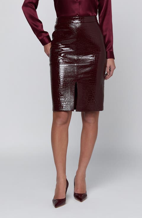 Violetta Croc Embossed Faux Leather Pencil Skirt