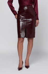 L'AGENCE Violetta Croc Embossed Faux Leather Pencil Skirt