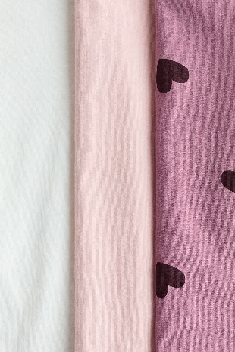 3-pack T-shirts, Alternate, color, White/pink hearts