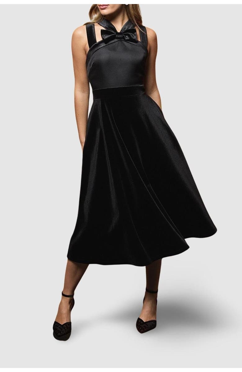 Coast Cross Neck Bow Velvet Midi Dress, Alternate, color, Black