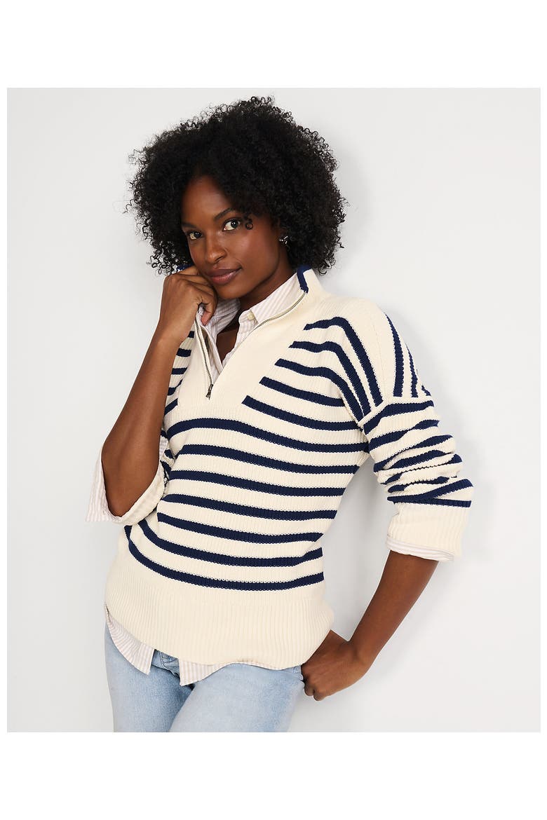 Drifter Cotton Quarter Zip Pullover Sweater, Alternate, color, Ivory/Navy Stripe