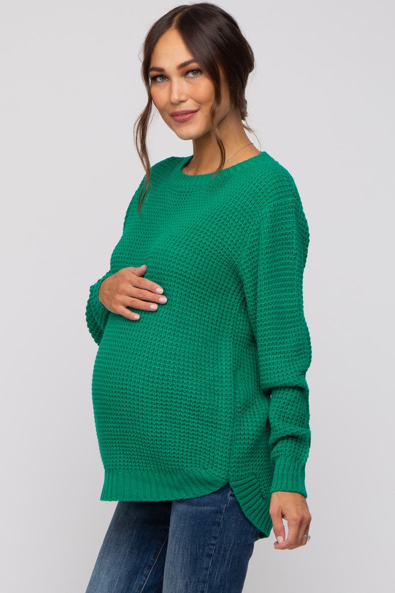 Waffle Knit Rounded Hem Sweater, Alternate, color, Emerald Green