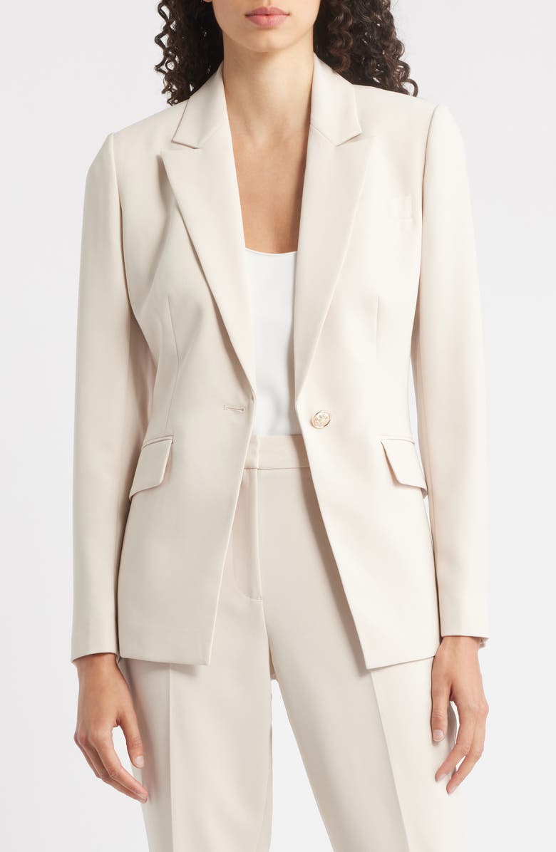 Elie Tahari The Ashton Ruched Back One-Button Blazer, Alternate, color, Gold Straw