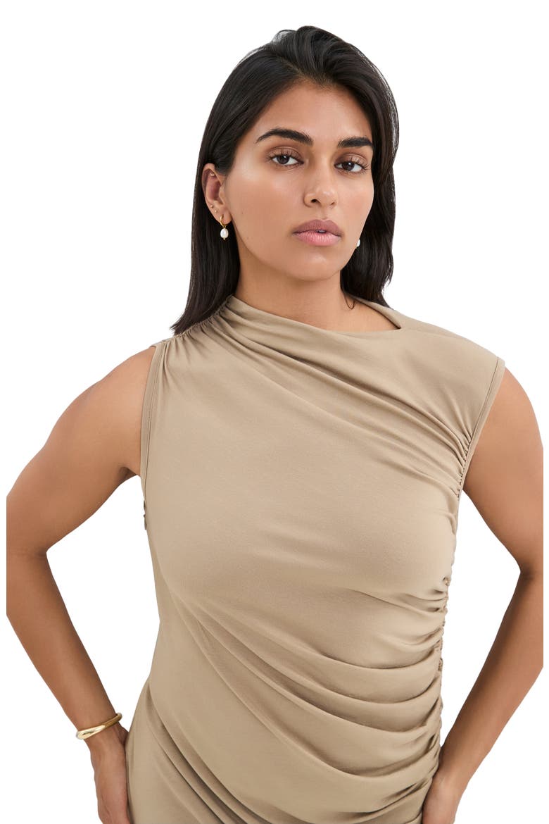 Joan Sleeveless Ruched Cocktail Dress, Alternate, color, SAND