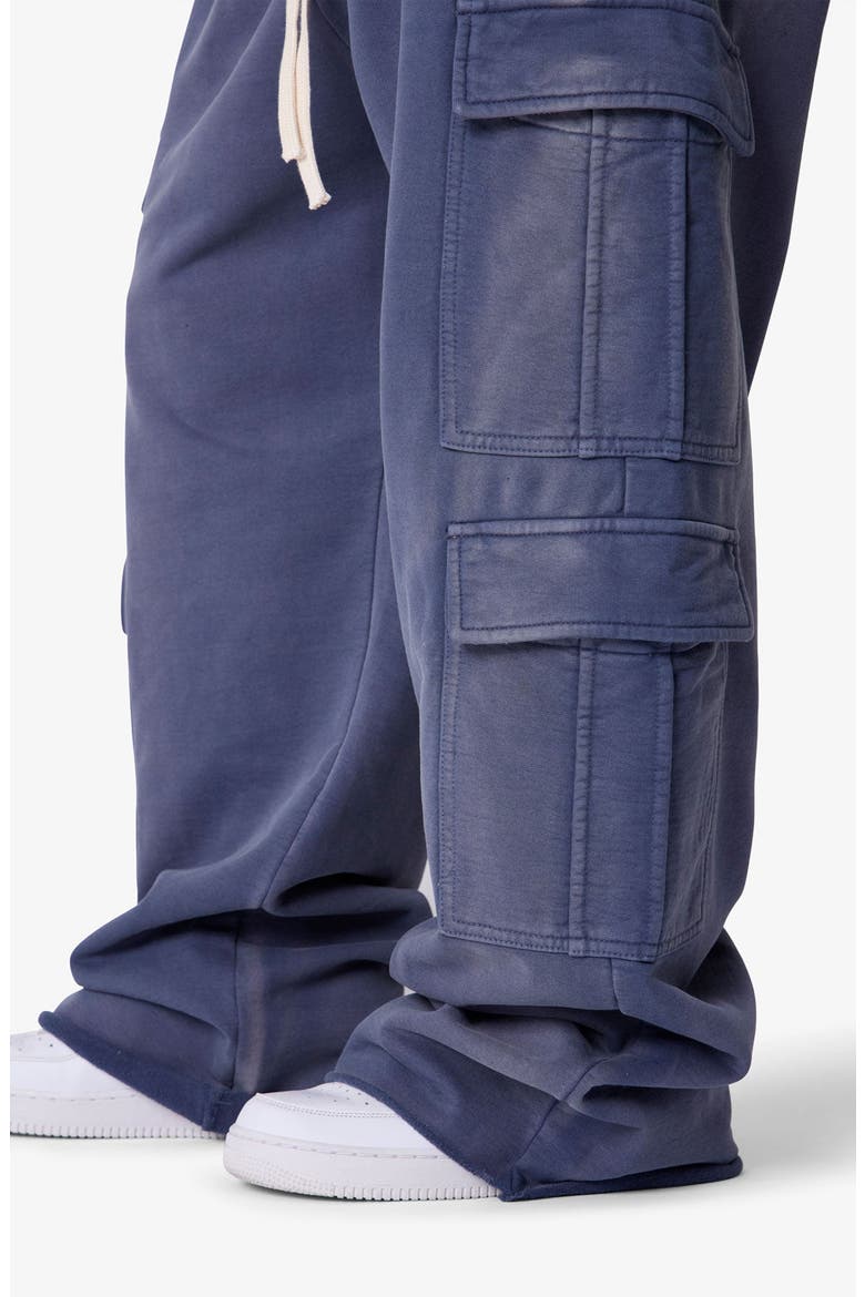 Ultra Baggy Cotton Flece Cargo Sweatpants, Alternate, color, WASHED NAVY