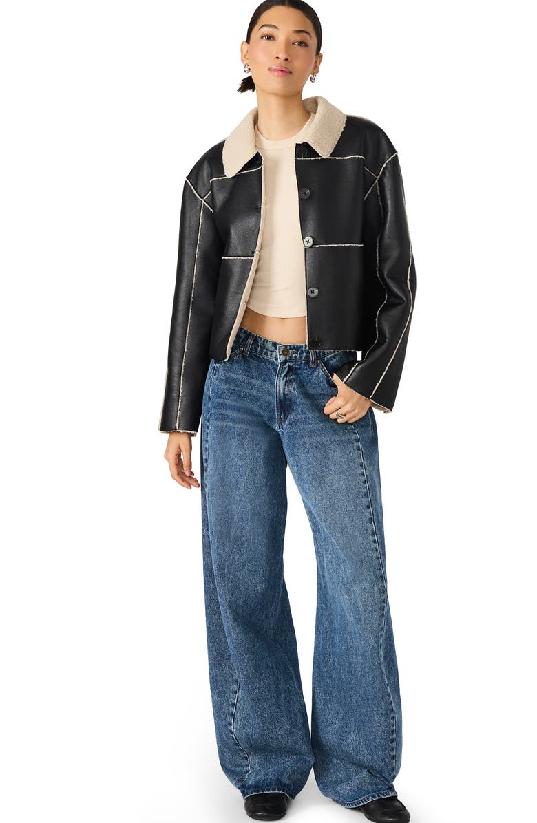 Steve Madden Tilia Faux Shearling Coat, Alternate, color, Black