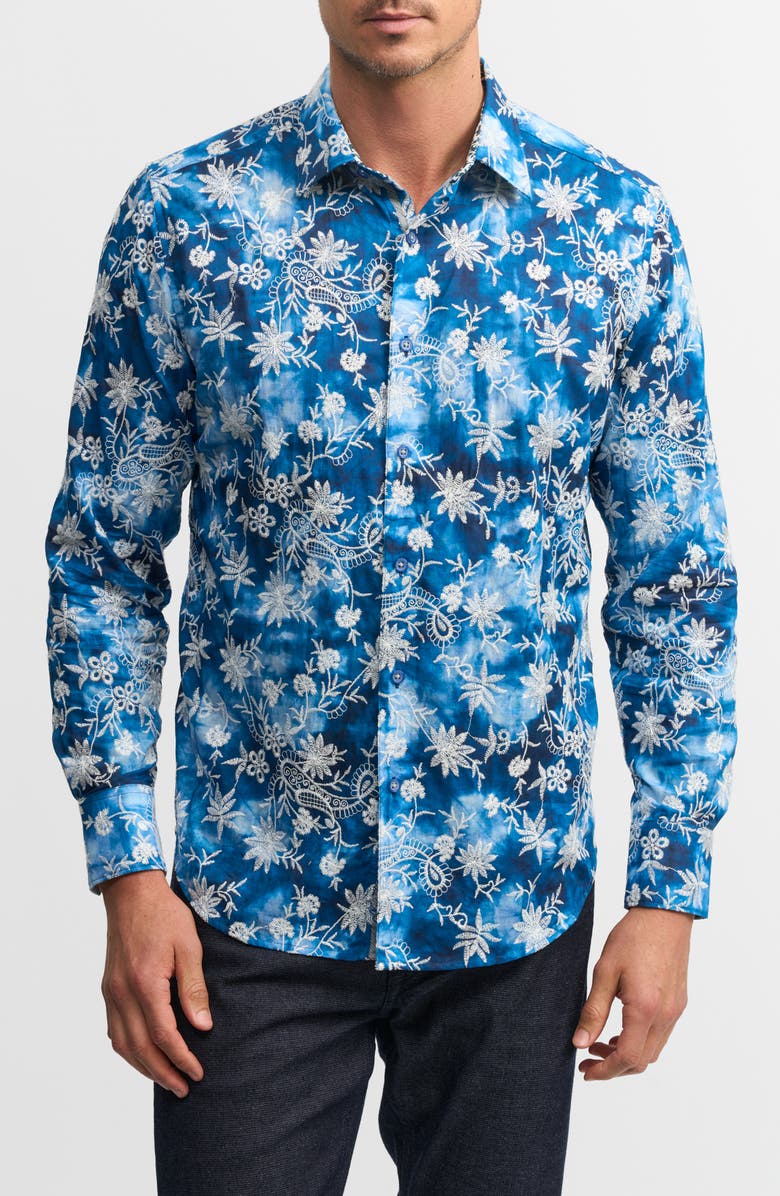 Robert Graham Superior Embroidered Button-Up Shirt, Main, color, Blue