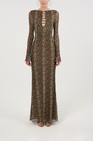 Nocturne Snake Print Ring Detail Long Sleeve Maxi Dress