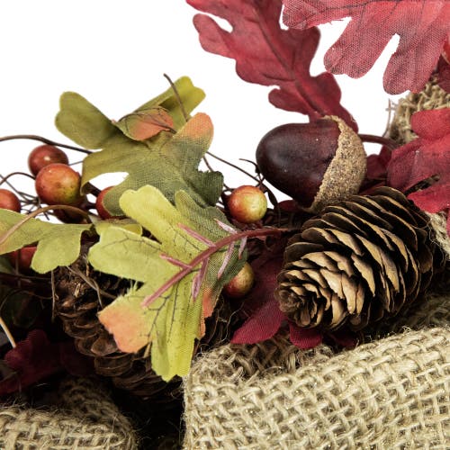 Northlight Rustic Burlap Fall Harvest Wreath With Acorns And Berries, 18-inch In Red