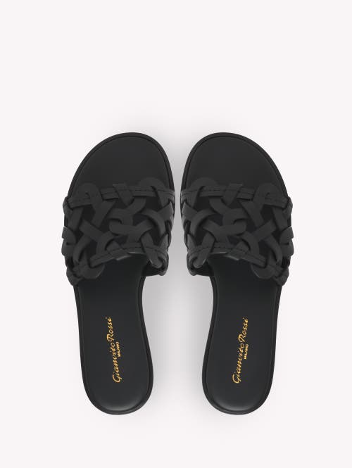 Gianvito Rossi Open Weave Leather Slide Sandals In Black