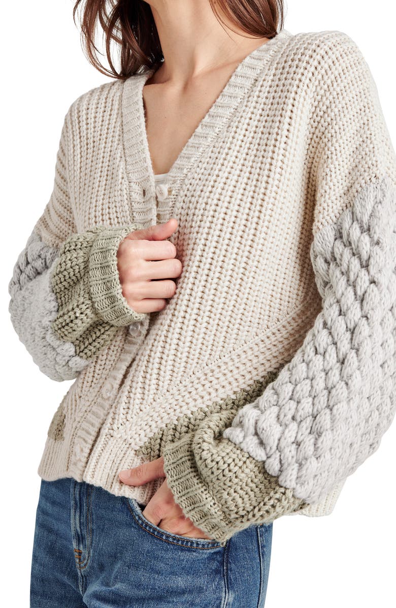 Splendid Margo Mixed Stitch Cardigan, Alternate, color, White Sand/ Dew