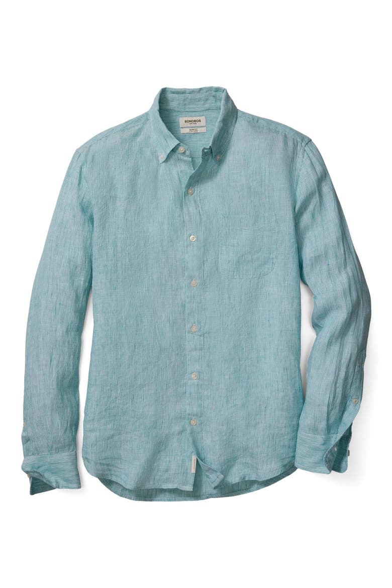 Everyday Striped Linen Shirt, Alternate, color, TEAL OXNARD STRIPE