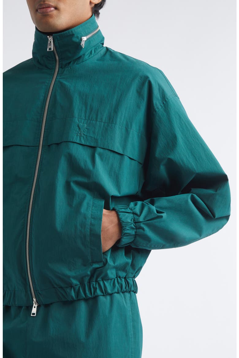 Embossed Ami de Coeur Water Repellent Windbreaker Jacket, Alternate, color, VERT SAPIN