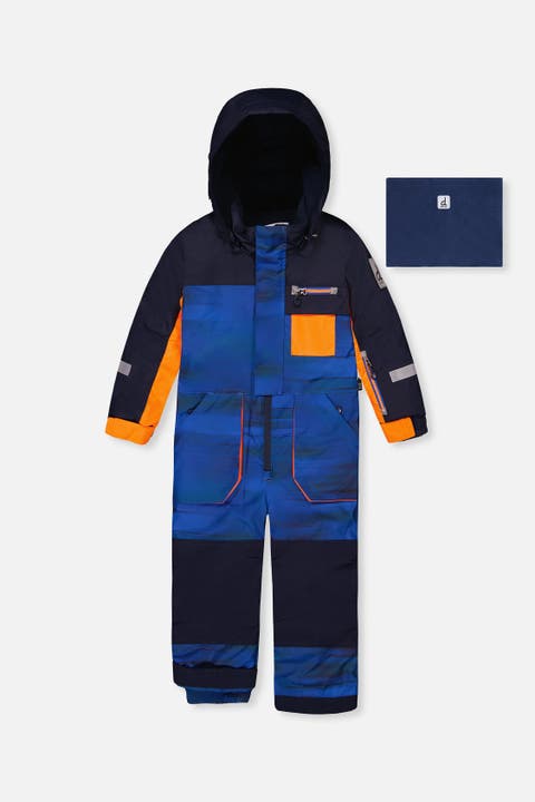 Play Striped Detachable Hood Fleece Neckwarmer One Piece Snowsuit