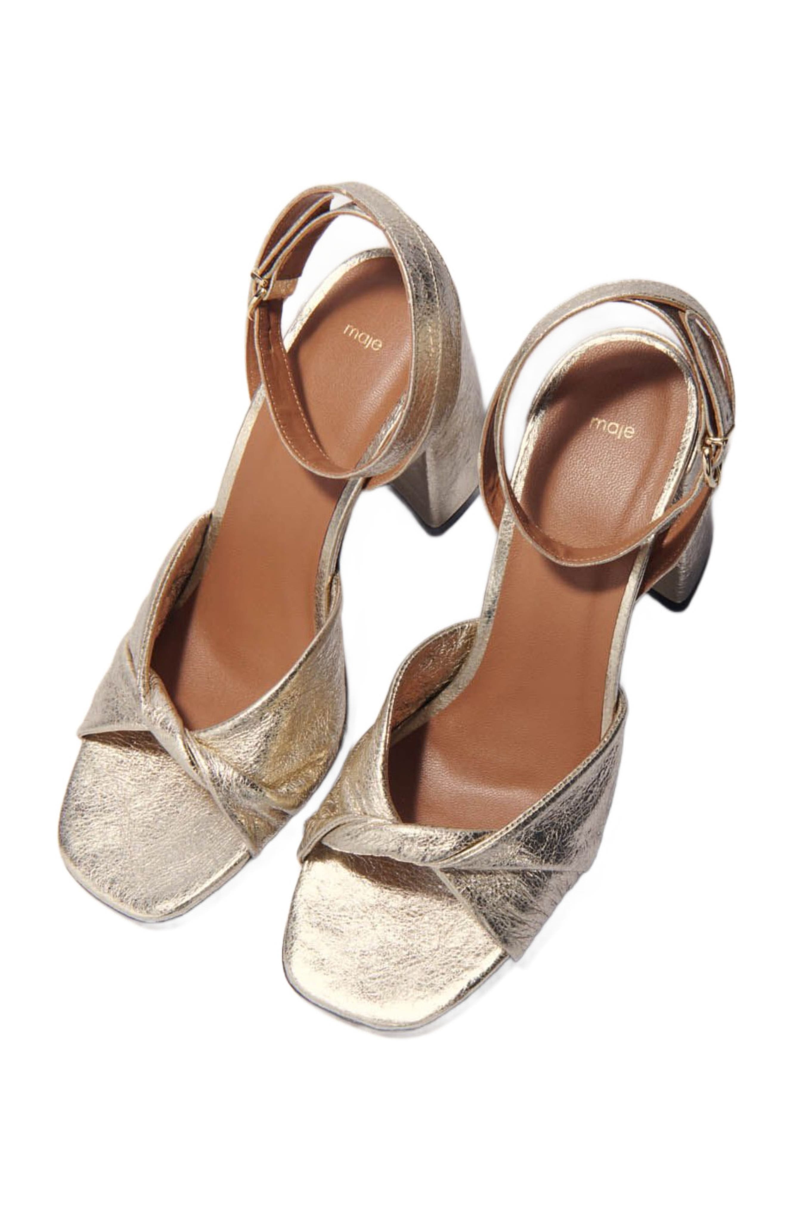 maje Metallic leather sandals with heels, Alternate, color, 
