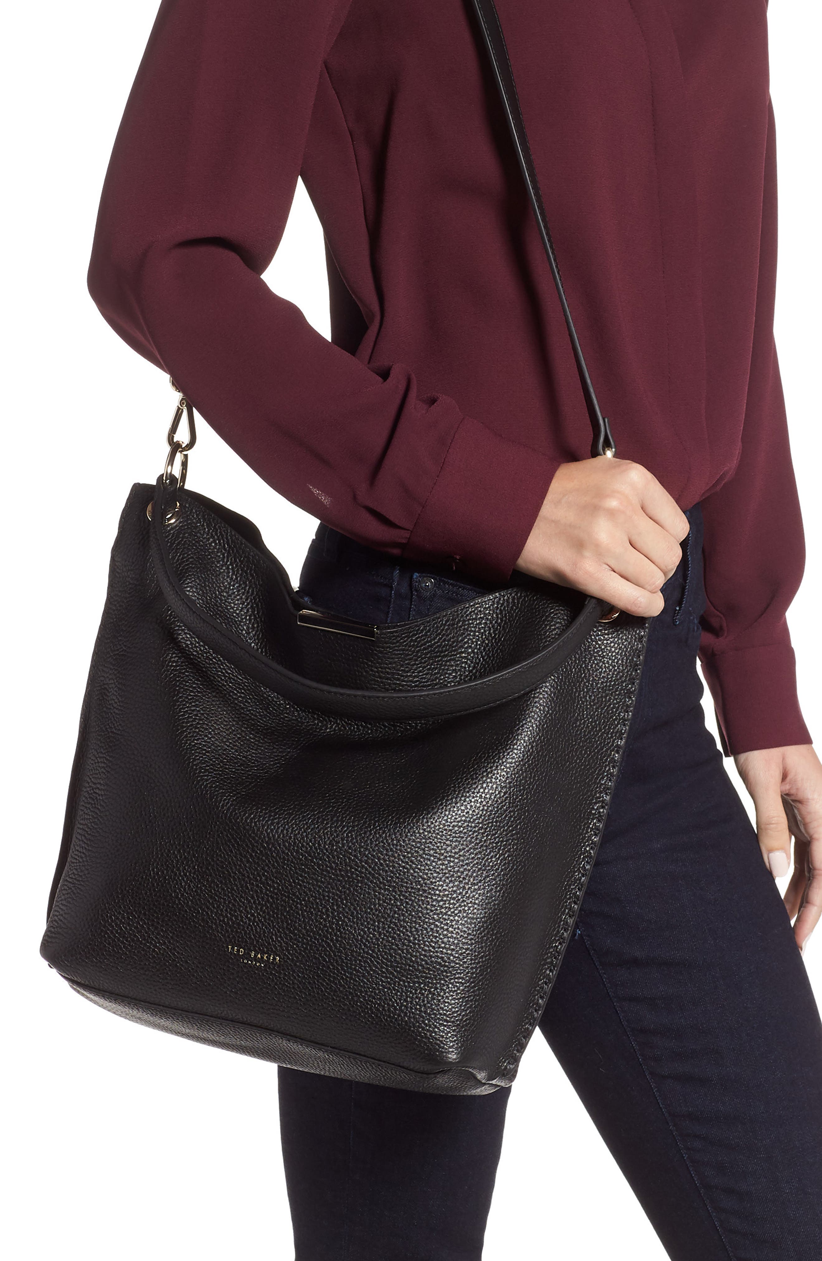 Ted Baker London Helgesoft Leather Hobo Bag, Alternate, color, 