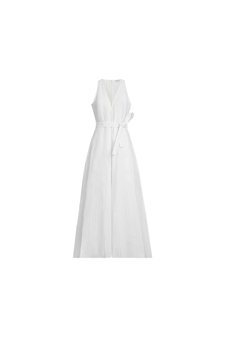 Techno cotton poplin broderie anglaise dress, Alternate, color, White