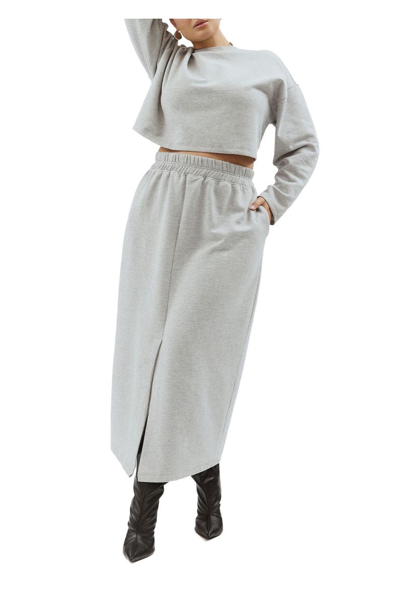 ELOQUII Maxi French Terry Skirt, Alternate, color, Grey