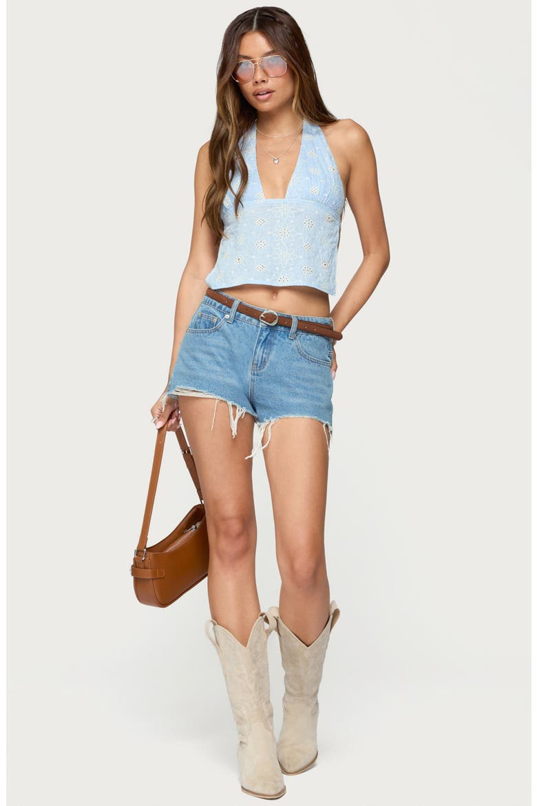 Backless Eyelet Halter Top, Alternate, color, BLUE