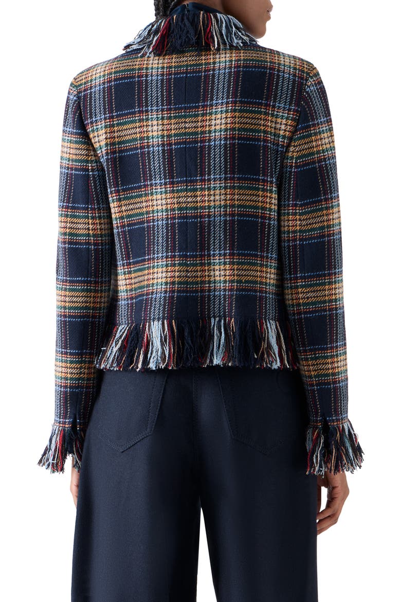 Plaid Tweed Jacket with Fringe, Alternate, color, NAVY