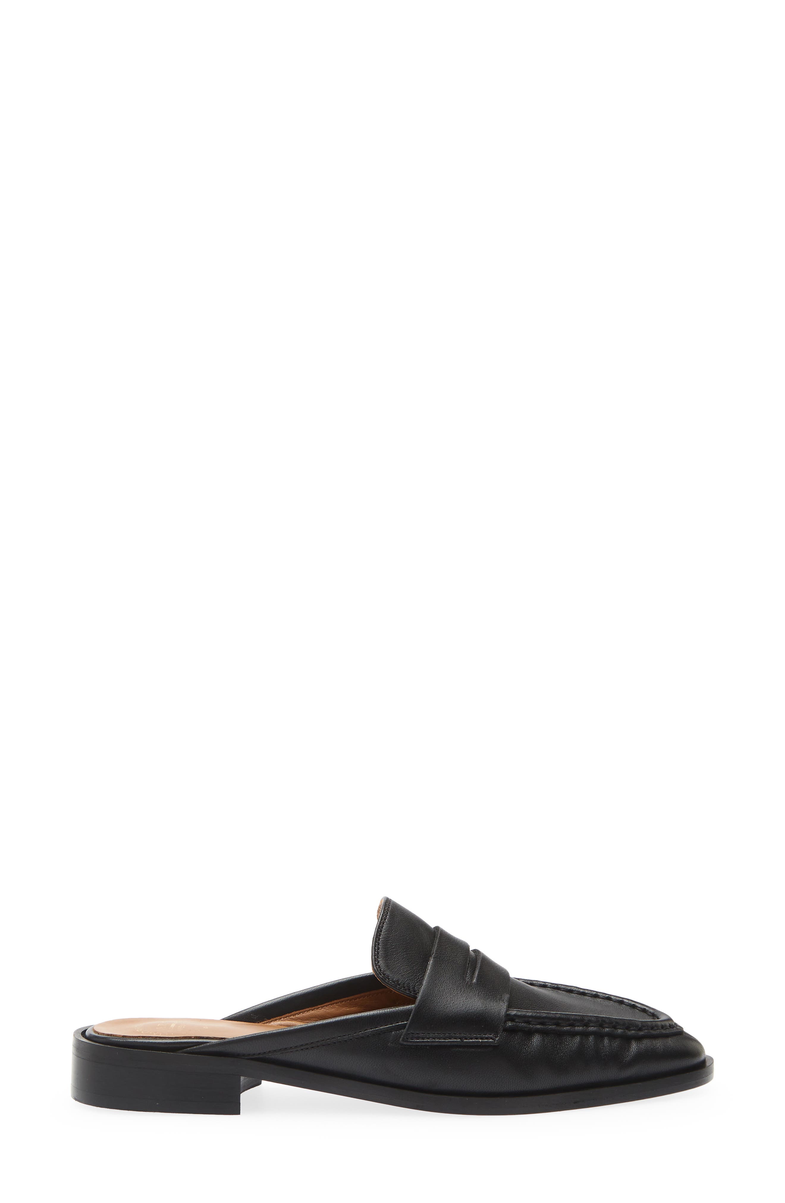 Capriana Leather Flat Mule, Alternate, color, BLACK