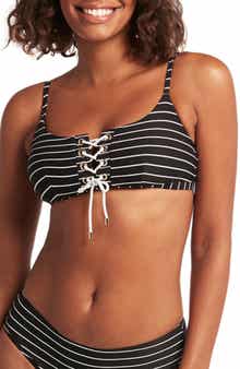 Sea Level Stripe Lace-Up Bikini Top