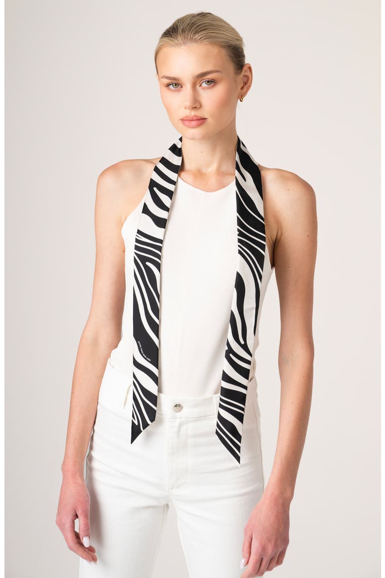 Silk Skinny Scarf Zebra Wave, Alternate, color, Black