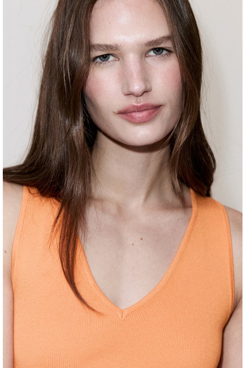 V-Neck Fine Knit Top, Alternate, color, ORANGE