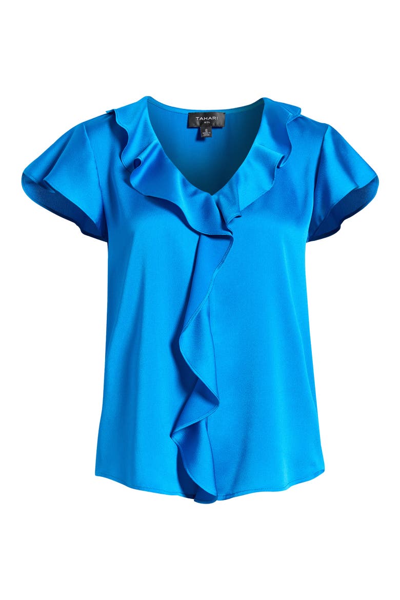 Ruffle Flutter Satin Top, Alternate, color, BLUE JEWEL