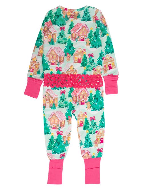 Rufflebutts Girls Softsnooze Holiday Convertible Ruffle One Piece Pajama In Animal Print