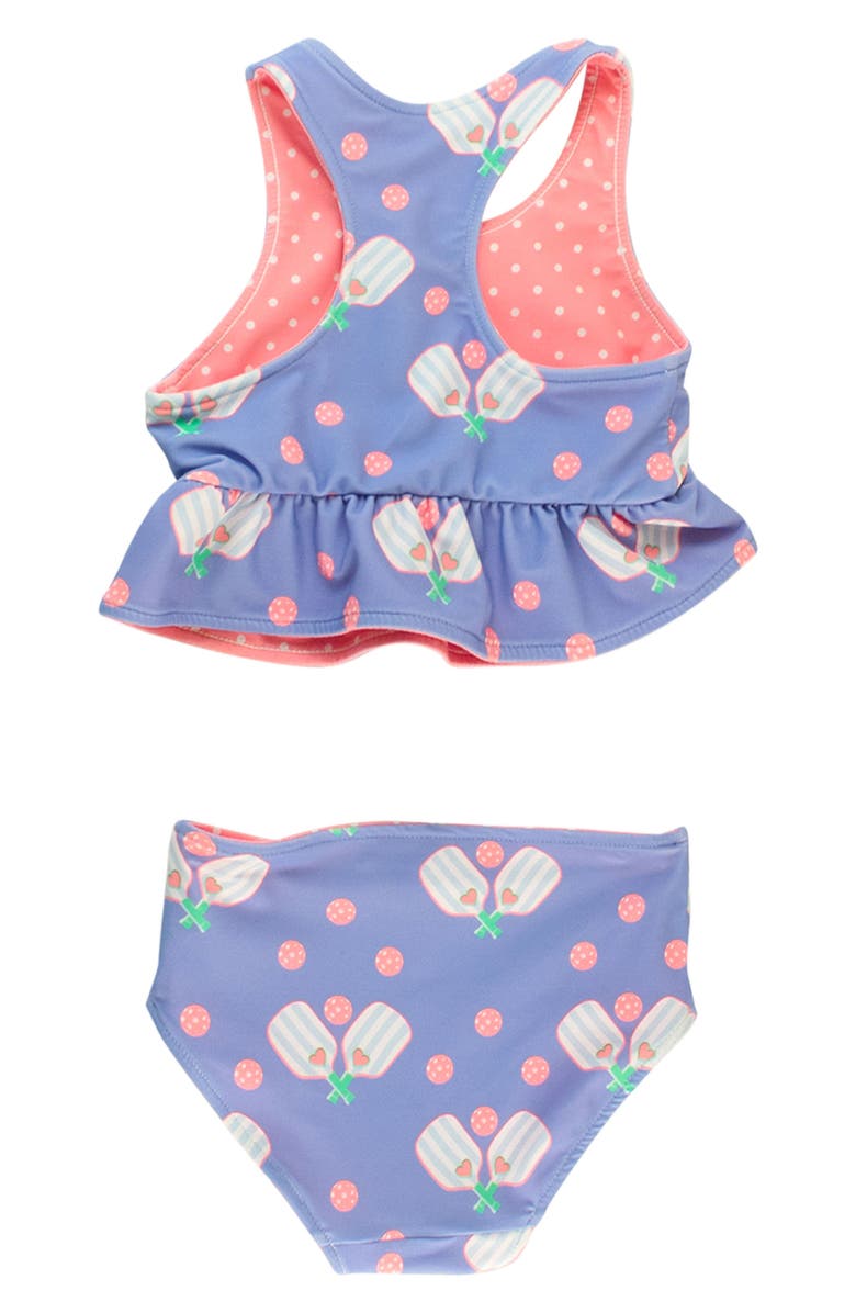 RuffleButts Kids' Pickleball Playtime Reversible Two-Piece Swimsuit, Alternate, color, Blue/ Pink