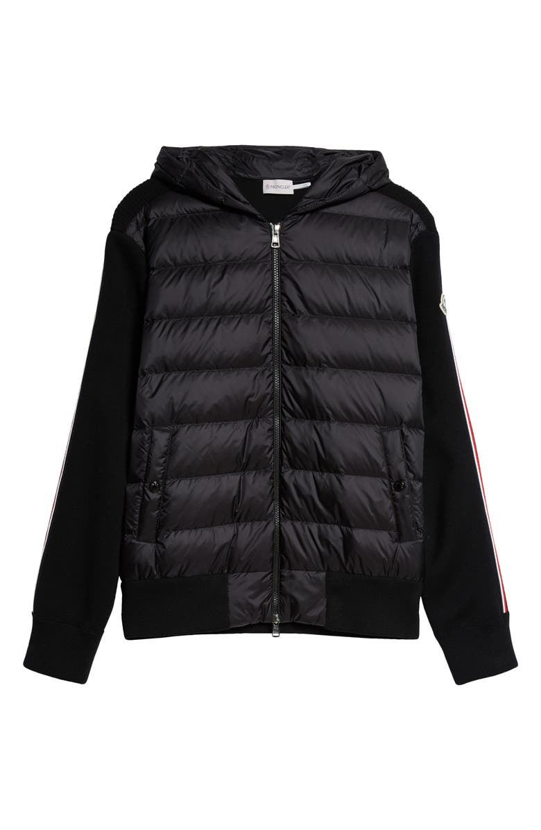 Moncler Hybrid Down & Wool Full Zip Hoodie, Alternate, color, Black
