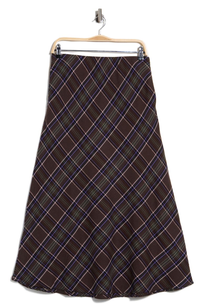 Brushed Plaid A-Line Skirt, Main, color, SADDLE BROWN PLAID