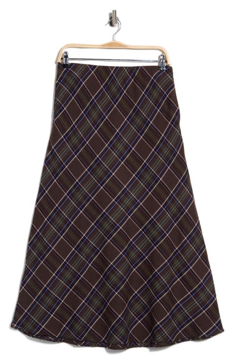 Brushed Plaid A-Line Skirt