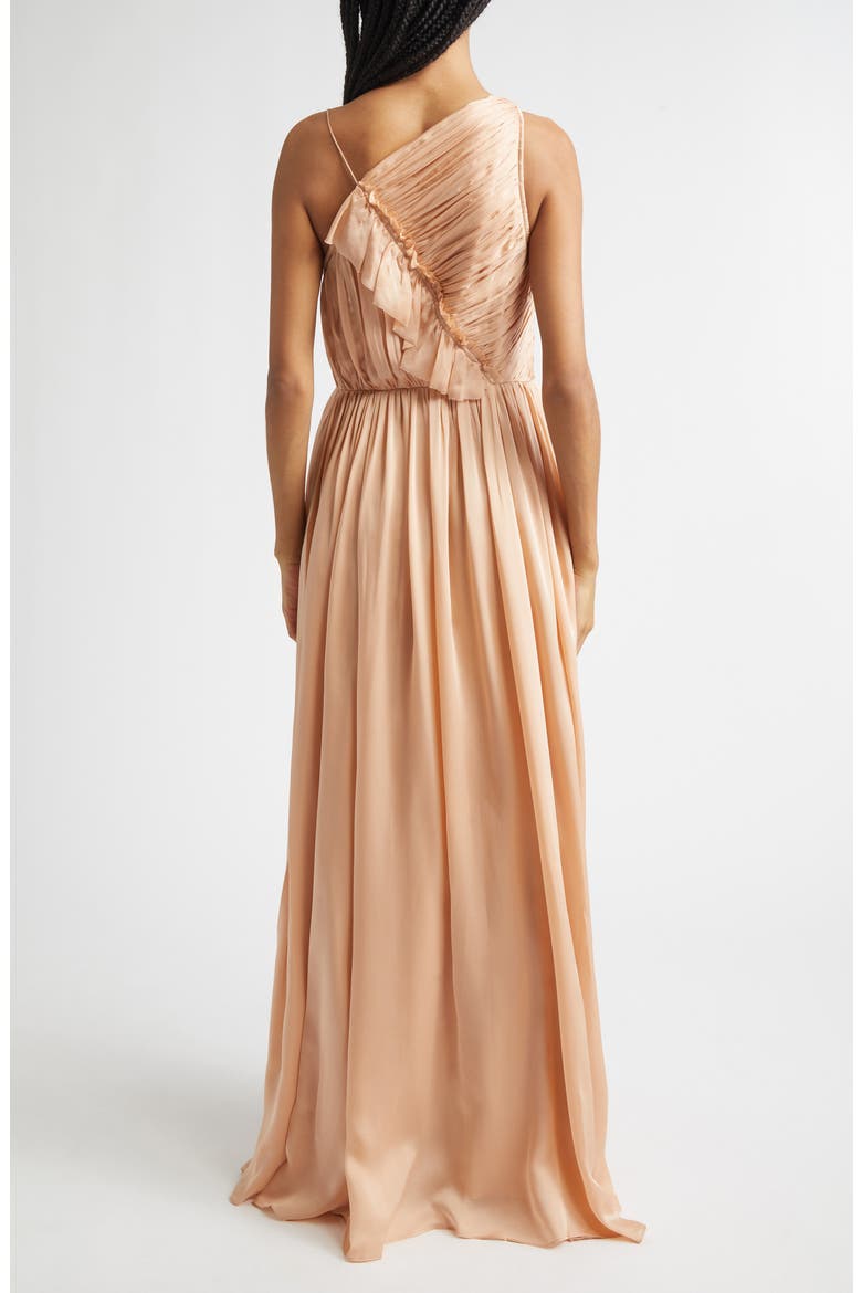 Aisha One Shoulder Pleated Asymmetrical Maxi Dress, Alternate, color, SAND