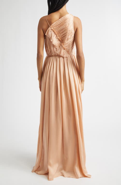 Ulla Johnson Aisha One Shoulder Pleated Asymmetrical Maxi Dress In Brown