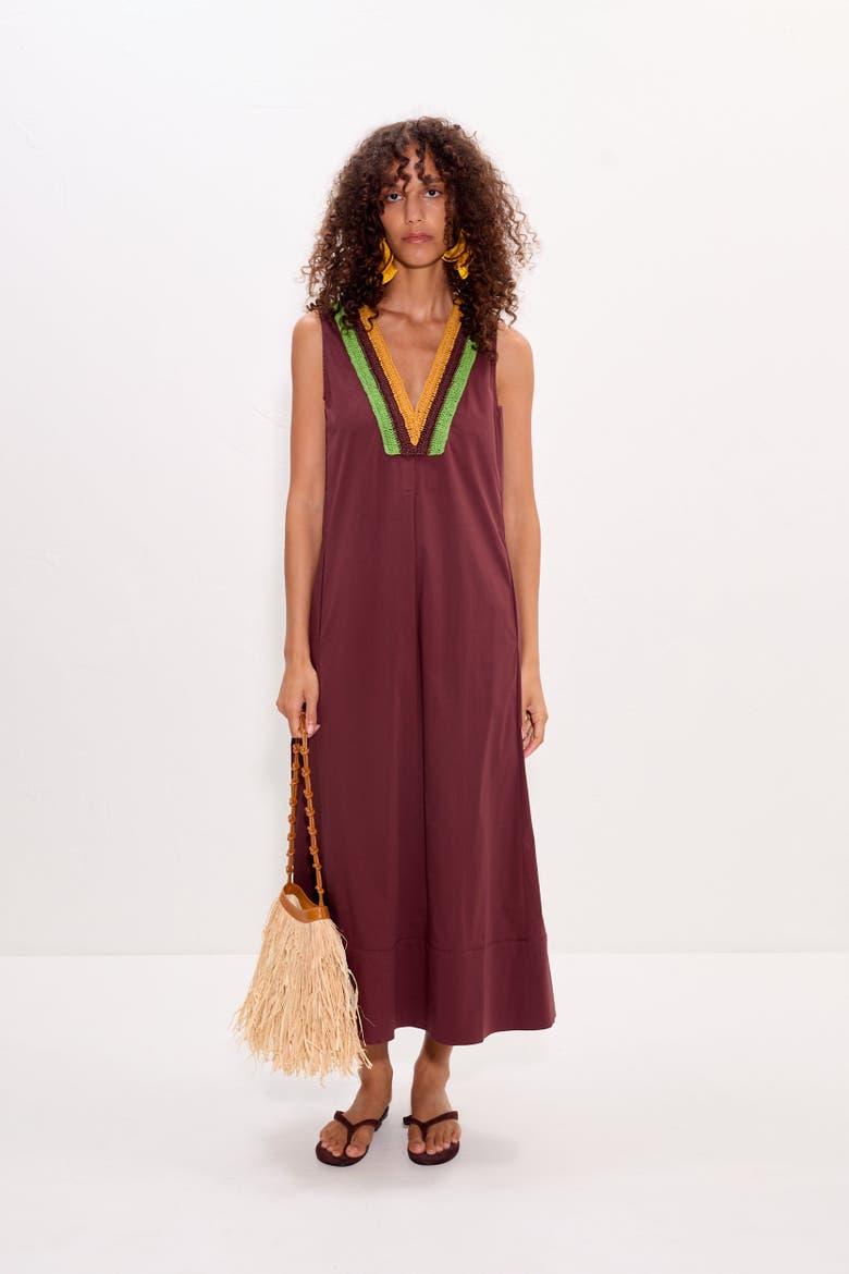 Mar Crochet Poplin Midi Dress, Main, color, Choco Brown