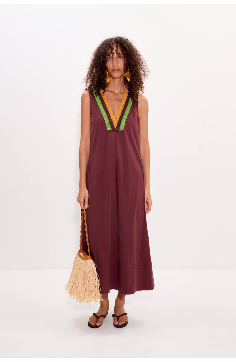 SIMONMILLER Mar Crochet Poplin Midi Dress, Main, color, Choco Brown