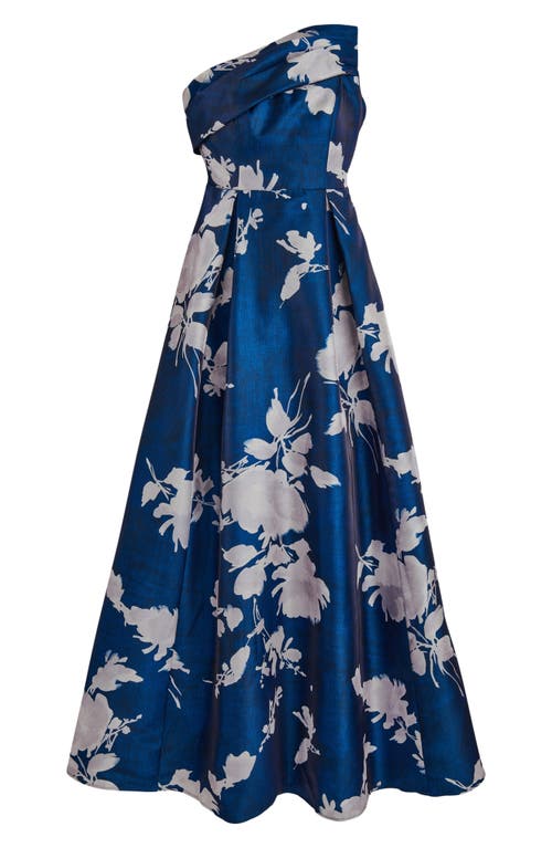 Donna Karan New York Floral Print Strapless Gown In Blue