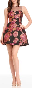 Dress the Population Kerra Brocade Illusion Neck Fit & Flare Minidress