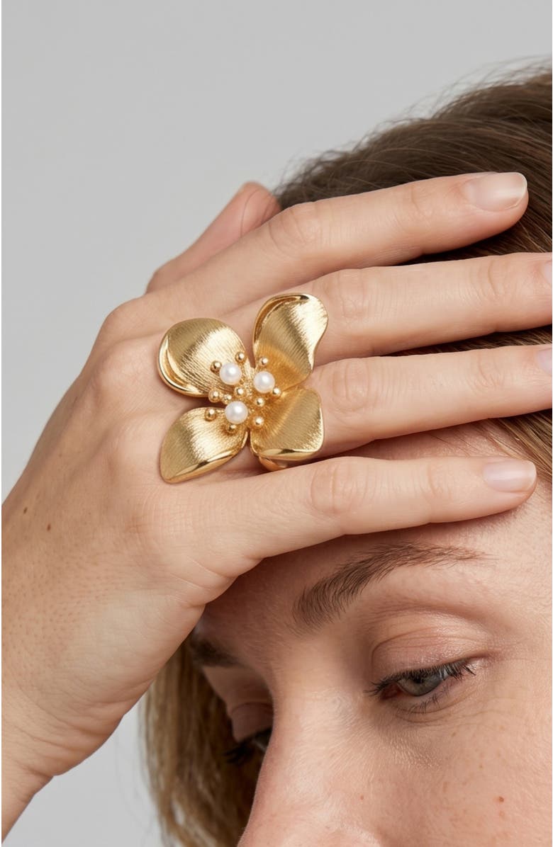 RETRO CHIC Large Iris Blossom Ring, Alternate, color, Gold & White