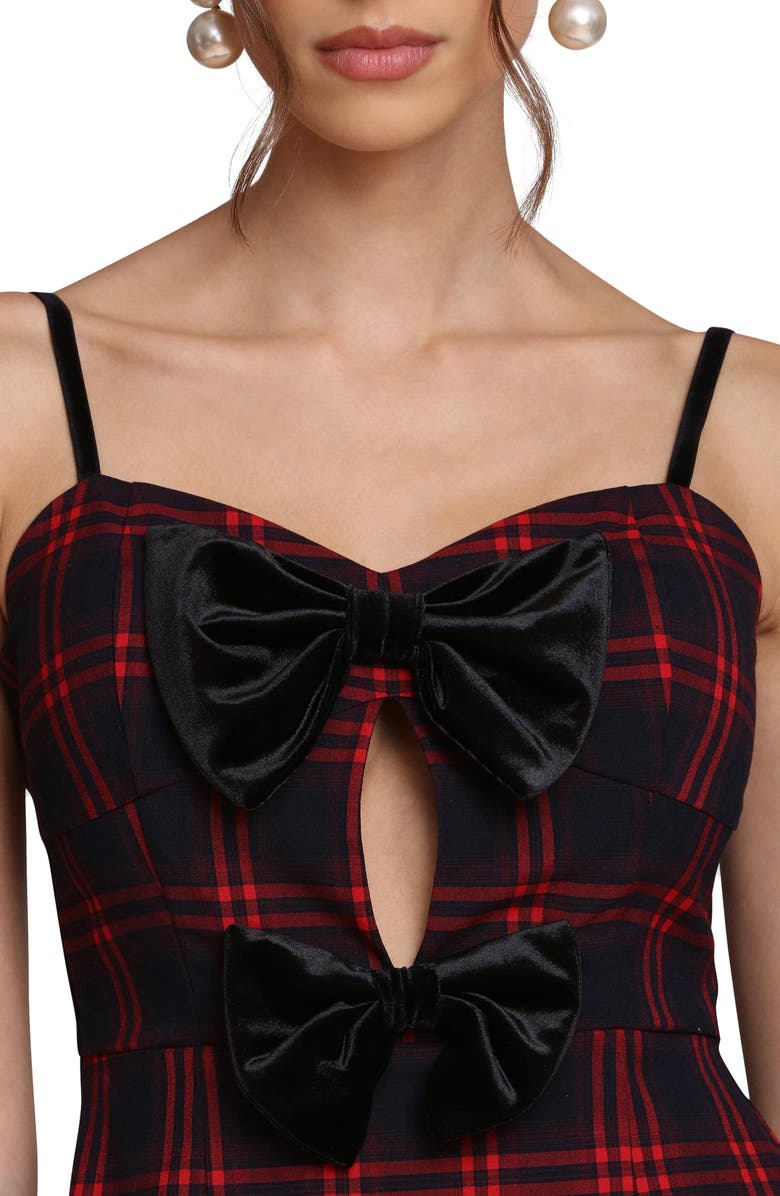 Avec Les Filles Double Bow Keyhole Minidress, Alternate, color, Red Plaid