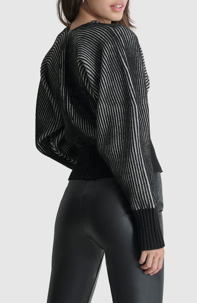 DKNY Contrast Rib Cardigan, Alternate, color, Black/ Ivory