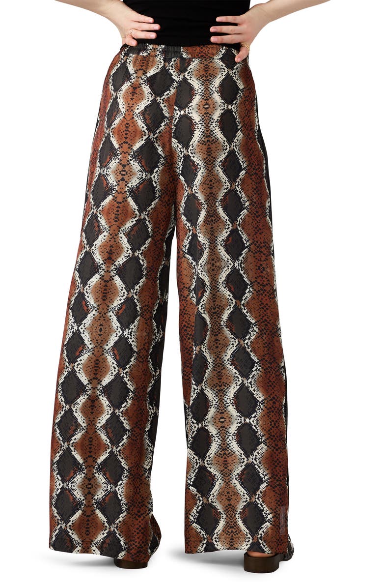 Steve Madden Moxie Snakeskin Print Side Stripe Wide Leg Pants, Alternate, color, Bronze