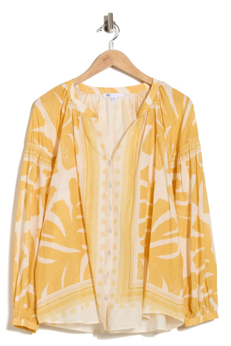 Border Print Button-Up Shirt, Alternate, color, GOLDEN KHAKI