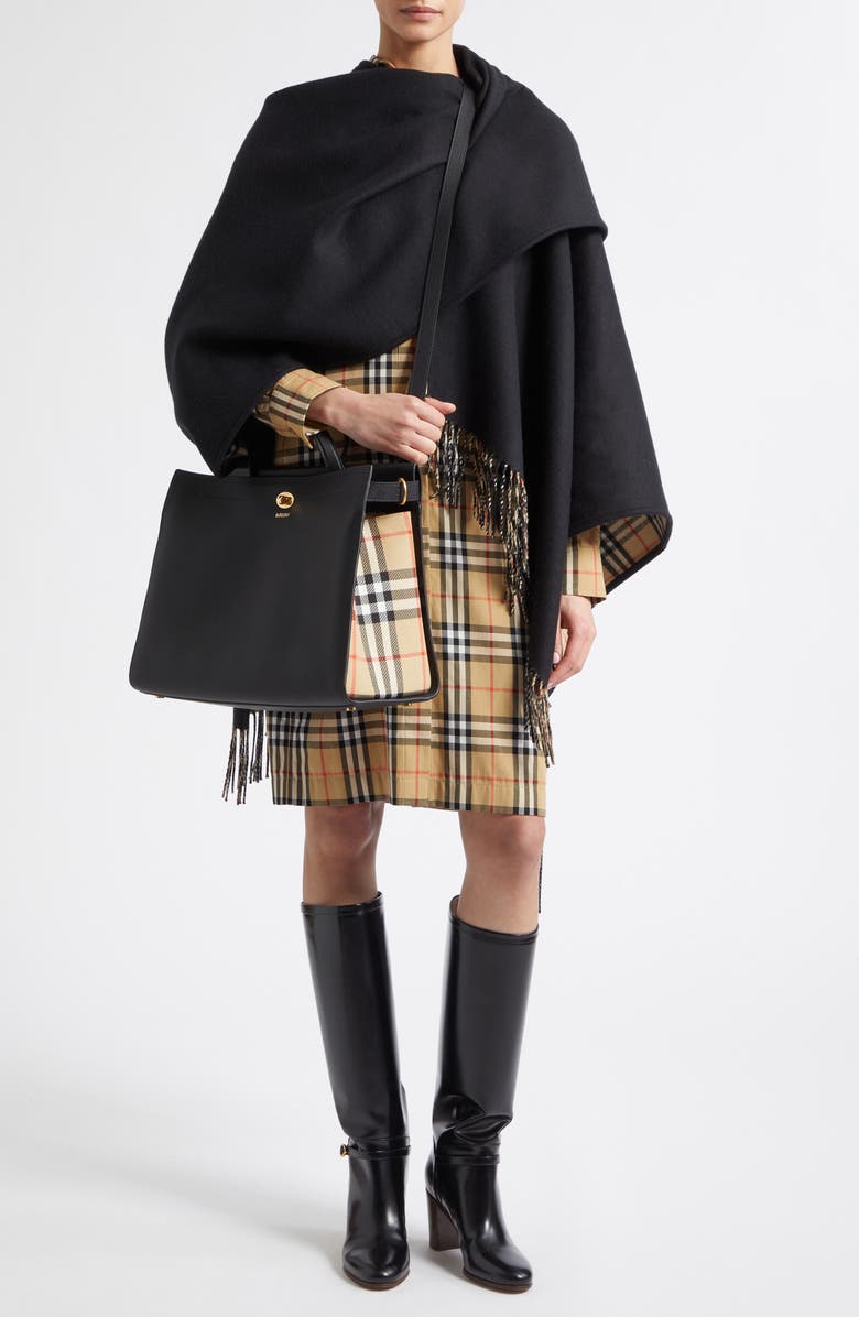 Burberry Reversible Wool Cape, Alternate, color, Black