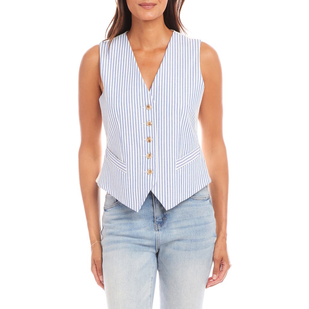 Karen Kane Stripe Buttoned Vest In Blue Stripe