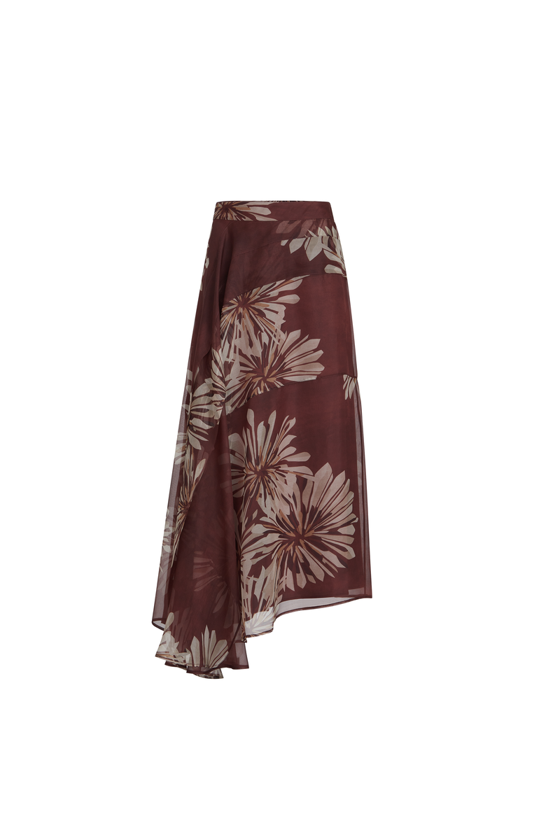 Brunello Cucinelli Bloom print fluid skirt, Alternate, color, Bordeaux